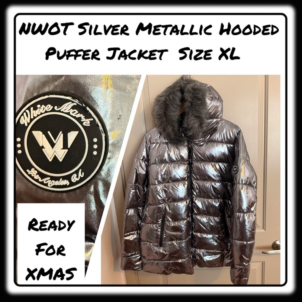 Ready for XMAS! Women’s Silver Puffer Jacket Size XL